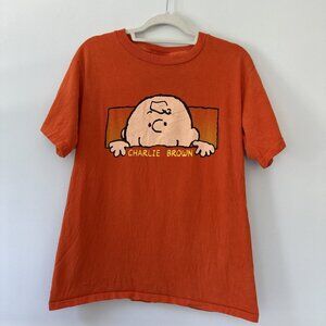 Vtg 90's Charlie Brown Shirt Single Stitch Orange Men's Peanuts See Description
